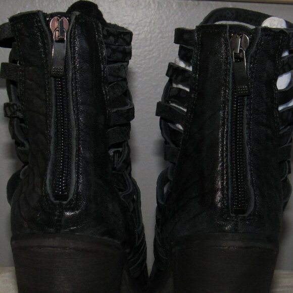 CHUNKY HEEL CRISS CROSS OPEN WEAVE BLACK SEXY BOOT-ZIP BACK-6 1/2-FREE PEOPLE-37 - Picture 8 of 11